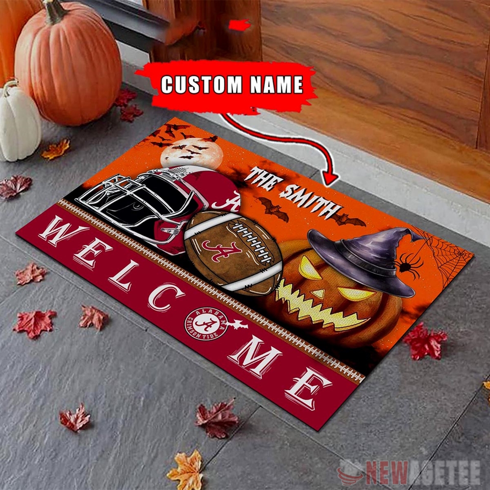 Alabama Crimson Tide Welcome Football Halloween Doormat Custom Name Alabama Crimson Tide Welcome Football Halloween Doormat Custom Name