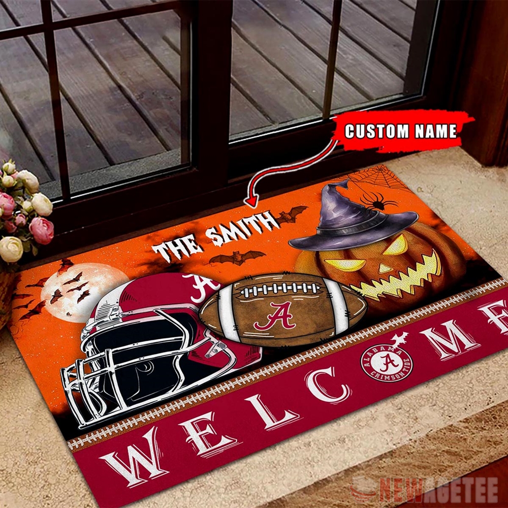 Alabama Crimson Tide Welcome Football Halloween Doormat Custom Name