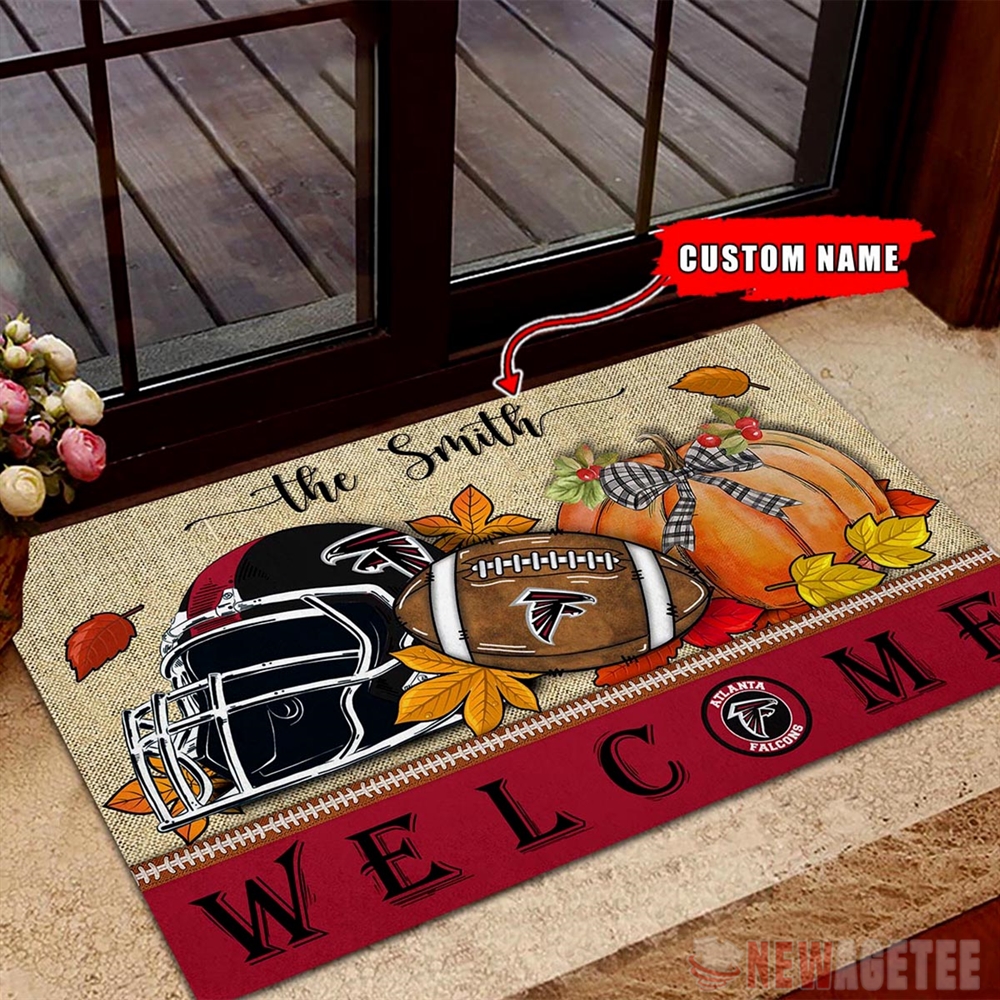 Atlanta Falcons Nfl Welcome Fall Pumpkin Doormat Custom Name