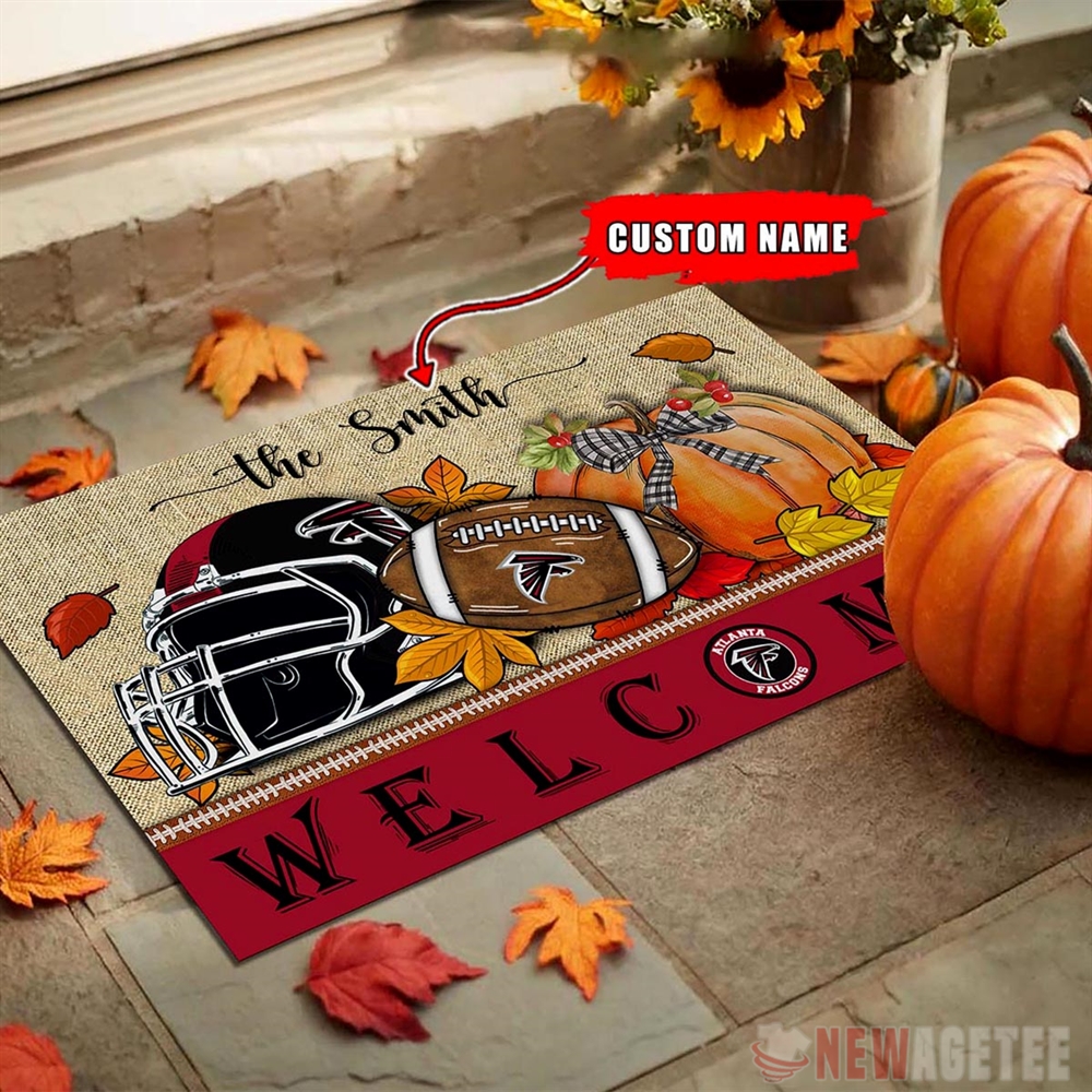 Atlanta Falcons Nfl Welcome Fall Pumpkin Doormat Custom Name