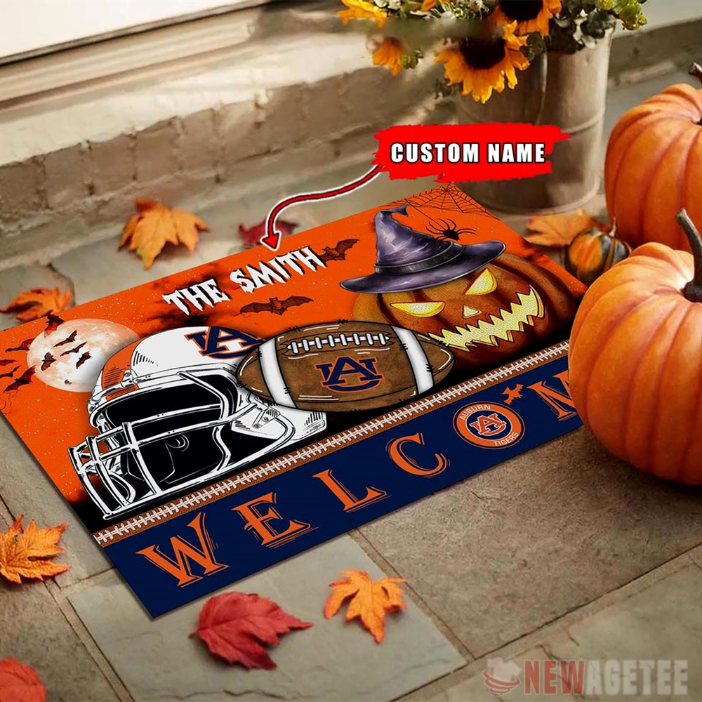 Auburn Tigers Welcome Football Halloween Doormat Custom Name