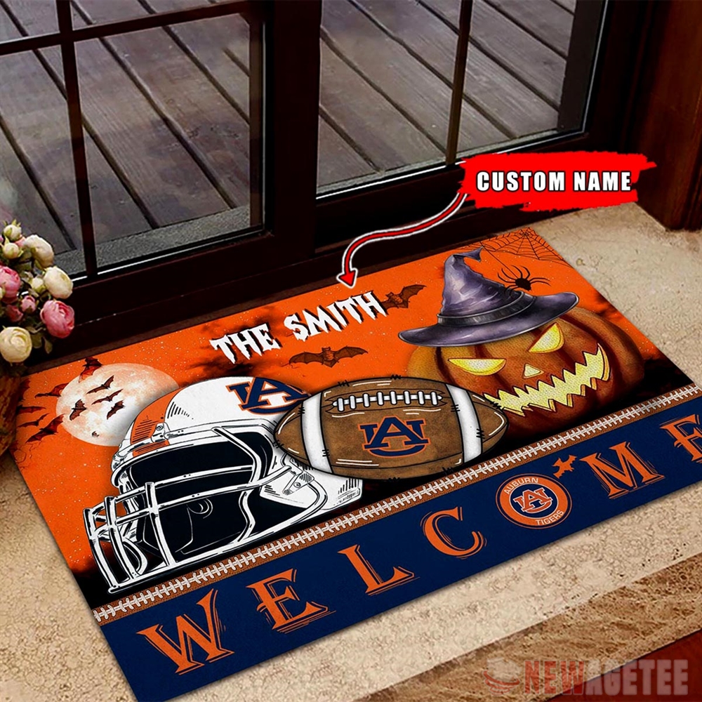 Auburn Tigers Welcome Football Halloween Doormat Custom Name