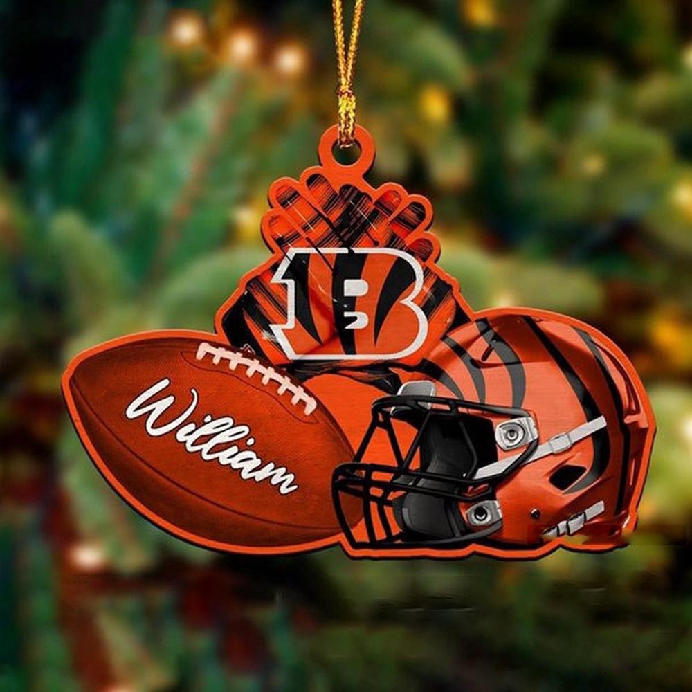 Cincinnati Bengals Nfl Helmet Christmas Ornament Custom Name Decoration