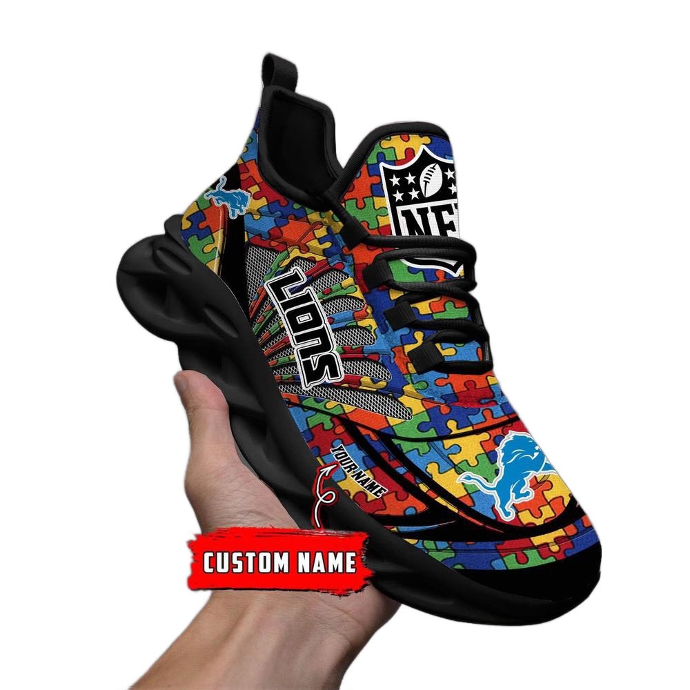 Detroit Lions Nfl Autism Personalized Clunky Max Soul Shoes