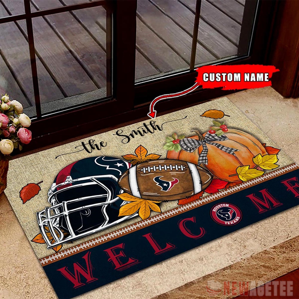 Houston Texans Nfl Welcome Fall Pumpkin Doormat Custom Name