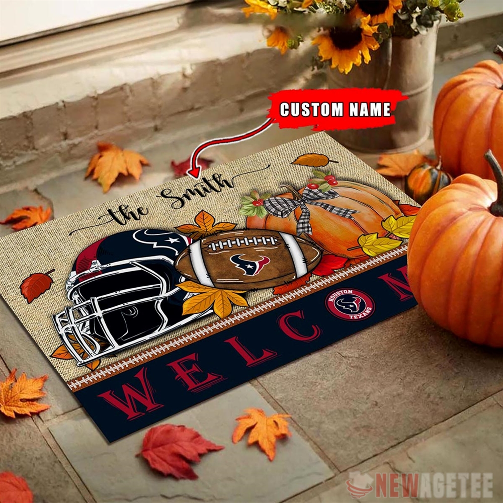 Houston Texans Nfl Welcome Fall Pumpkin Doormat Custom Name