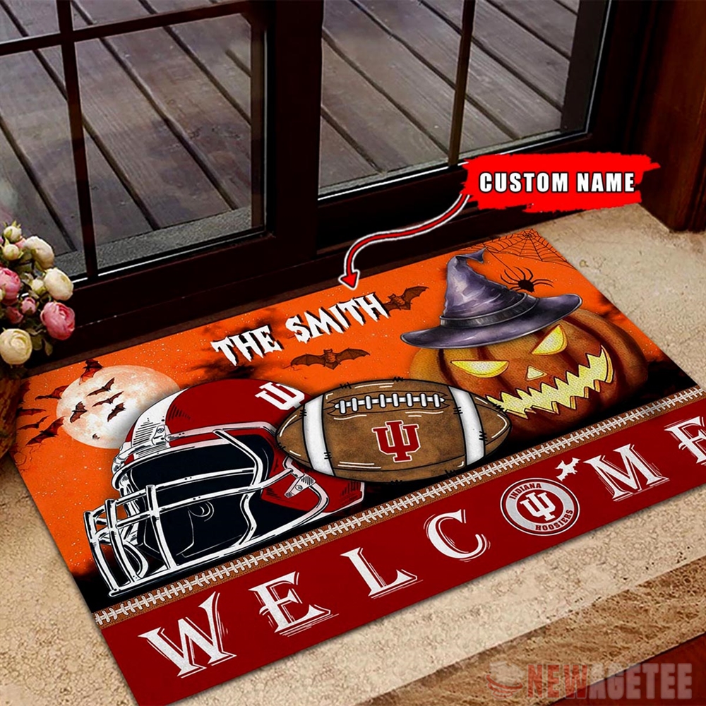 Indiana Hoosiers Welcome Football Halloween Doormat Custom Name