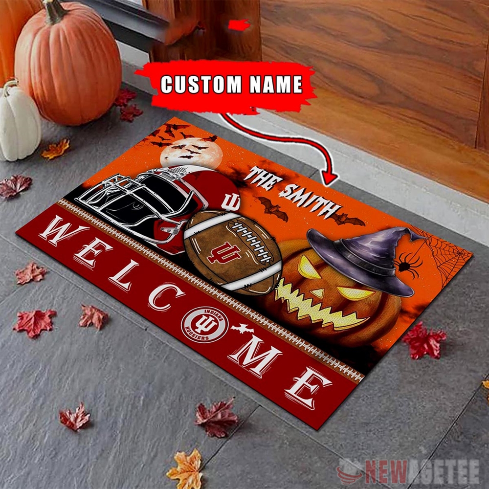 Indiana Hoosiers Welcome Football Halloween Doormat Custom Name