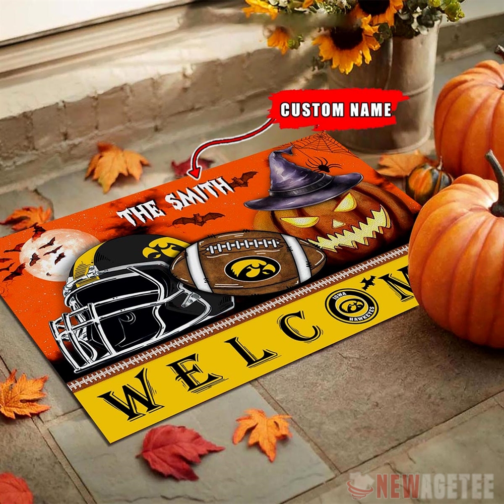 Iowa Hawkeyes Welcome Football Halloween Doormat Custom Name