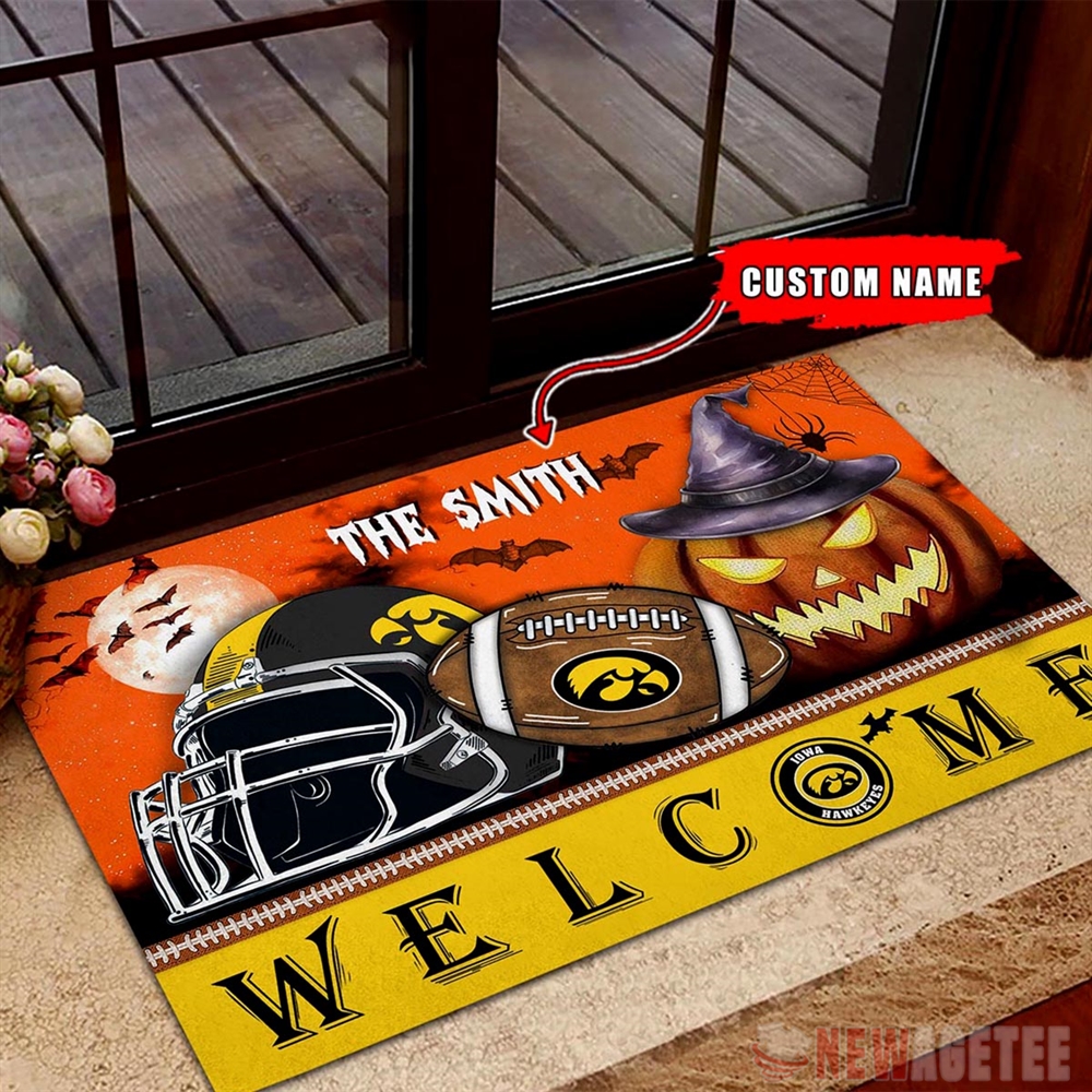 Iowa Hawkeyes Welcome Football Halloween Doormat Custom Name