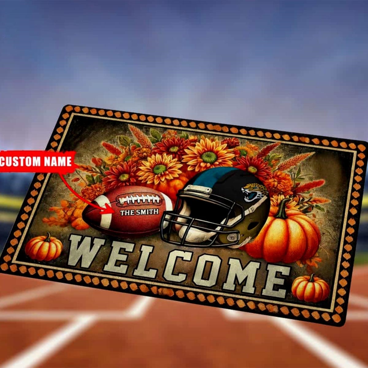Jaguars Welcome Football Fall Pumpkin Halloween Doormat