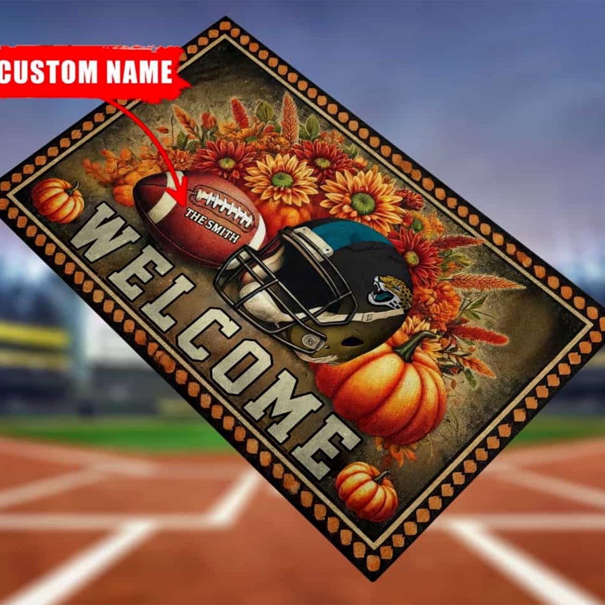 Jaguars Welcome Football Fall Pumpkin Halloween Doormat