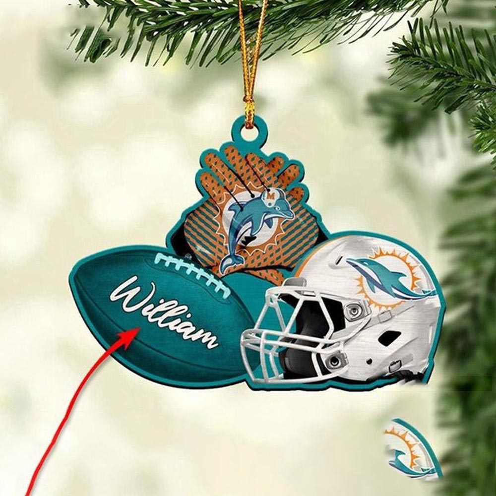 Miami Dolphins Nfl Helmet Christmas Ornament Custom Name Decoration