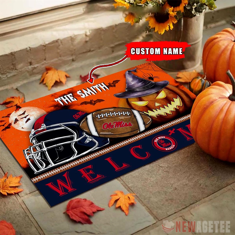 Ole Miss Rebels Welcome Football Halloween Doormat Custom Name