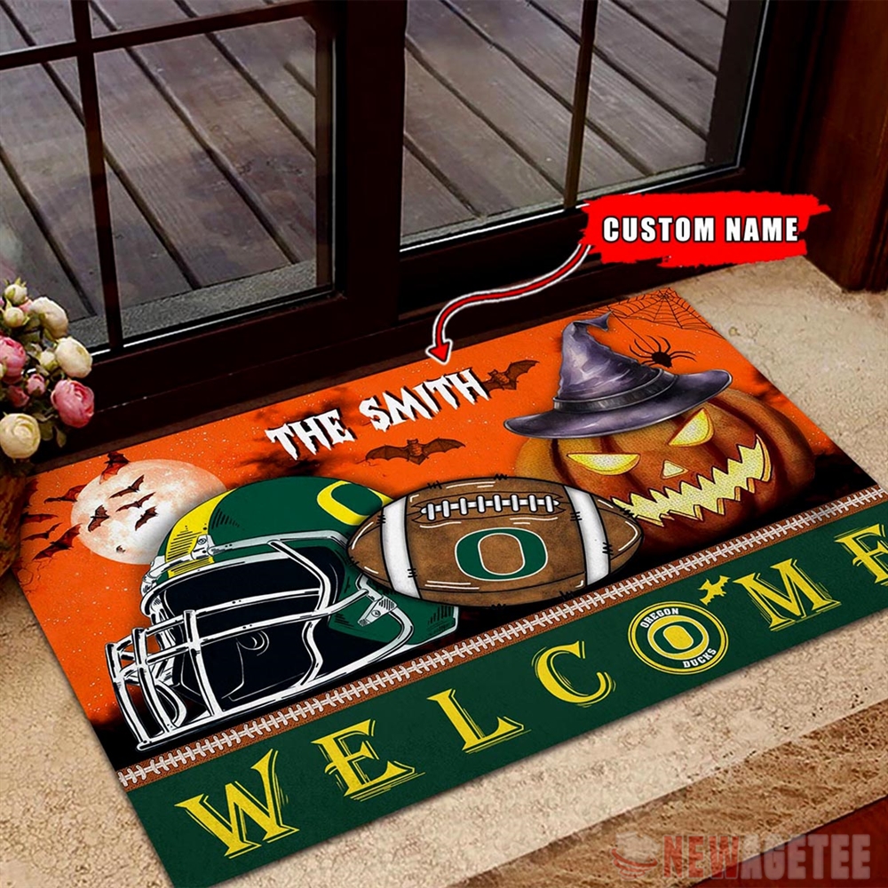 Oregon Ducks Welcome Football Halloween Doormat Custom Name