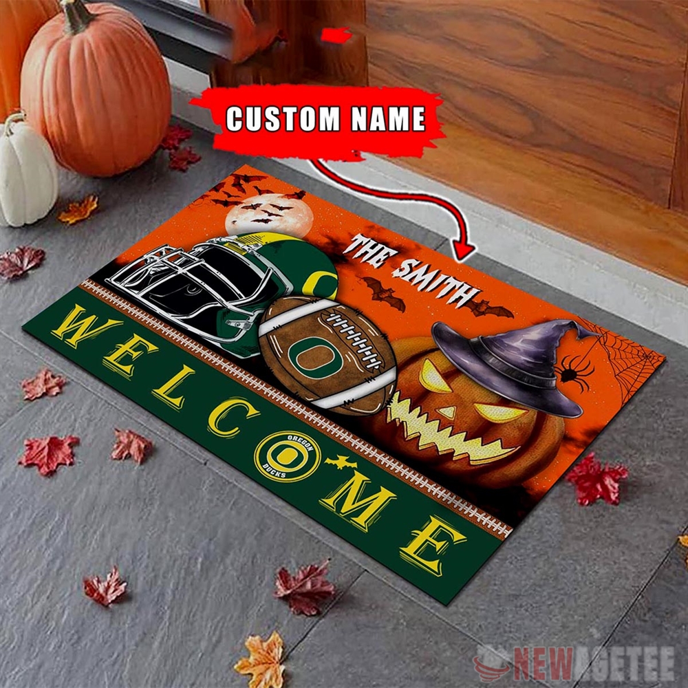 Oregon Ducks Welcome Football Halloween Doormat Custom Name Oregon Ducks Welcome Football Halloween Doormat Custom Name