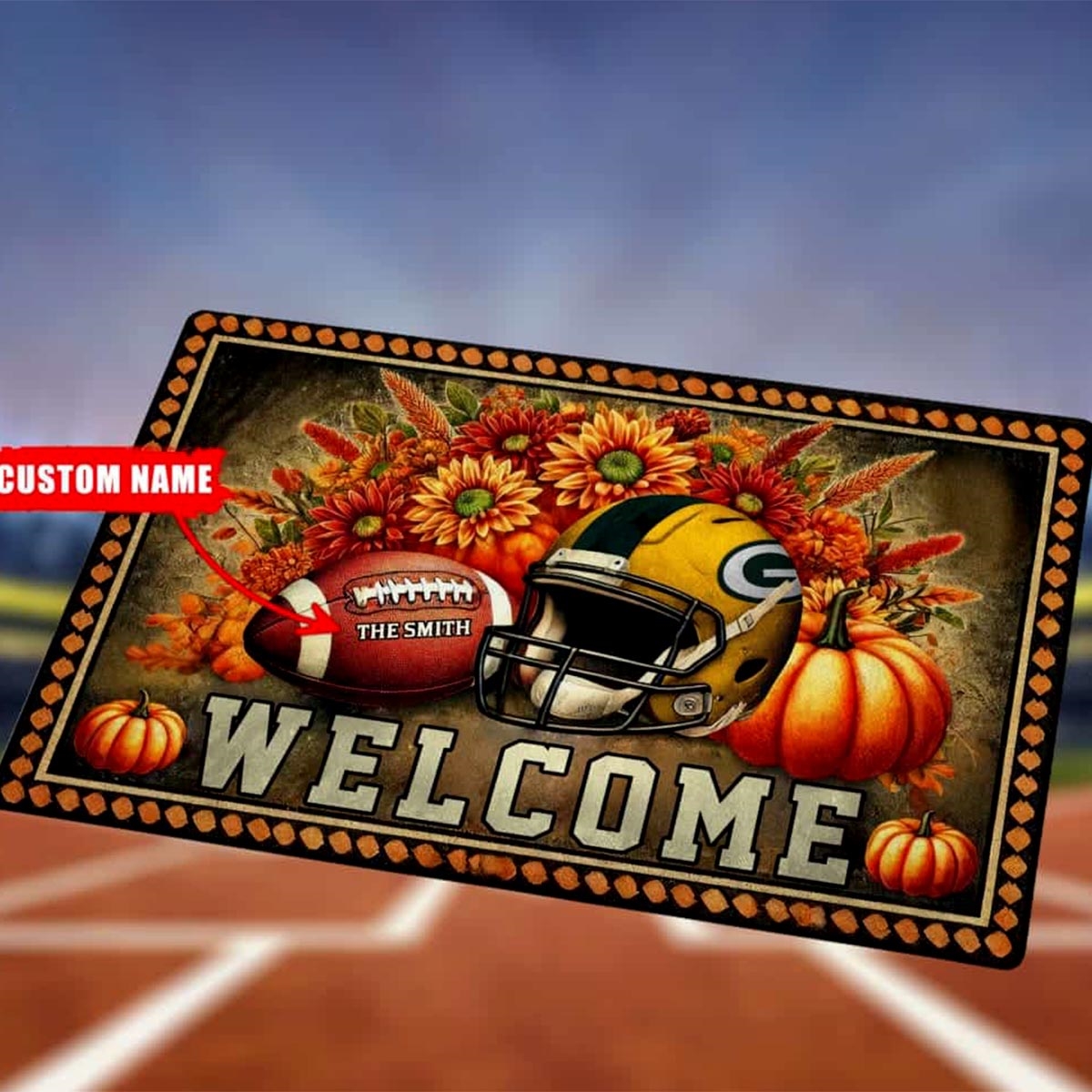 Packers Welcome Football Fall Pumpkin Halloween Doormat