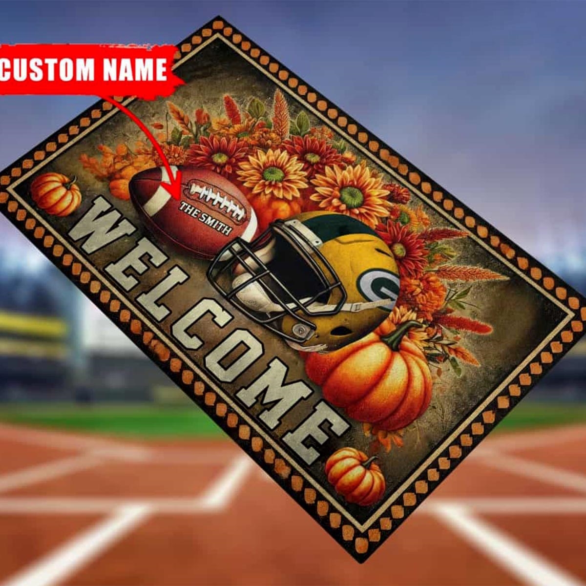 Packers Welcome Football Fall Pumpkin Halloween Doormat Packers Welcome Football Fall Pumpkin Halloween Doormat