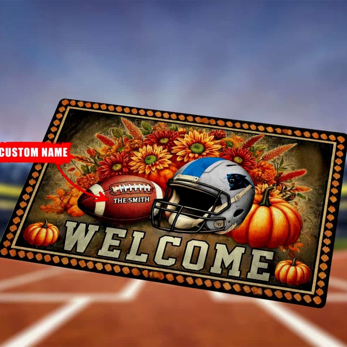 Panthers Welcome Football Fall Pumpkin Halloween Doormat