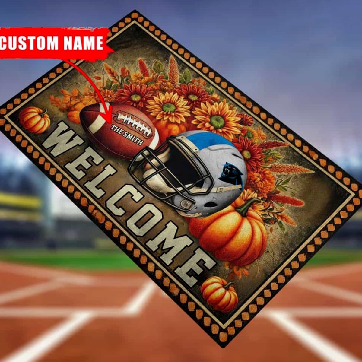 Panthers Welcome Football Fall Pumpkin Halloween Doormat Panthers Welcome Football Fall Pumpkin Halloween Doormat