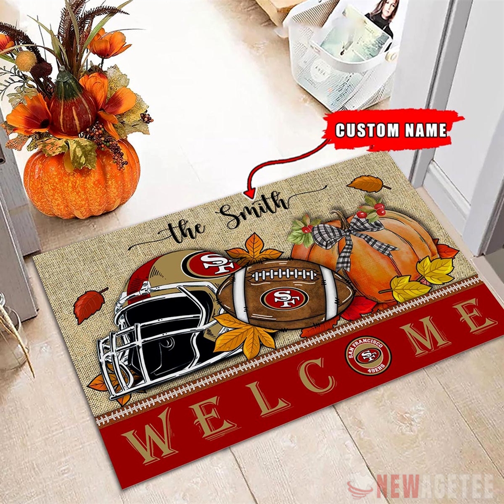 San Francisco 49ers Nfl Welcome Fall Pumpkin Doormat Custom Name San Francisco 49ers Nfl Welcome Fall Pumpkin Doormat Custom Name