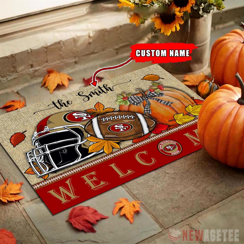 San Francisco 49ers Nfl Welcome Fall Pumpkin Doormat Custom Name San Francisco 49ers Nfl Welcome Fall Pumpkin Doormat Custom Name