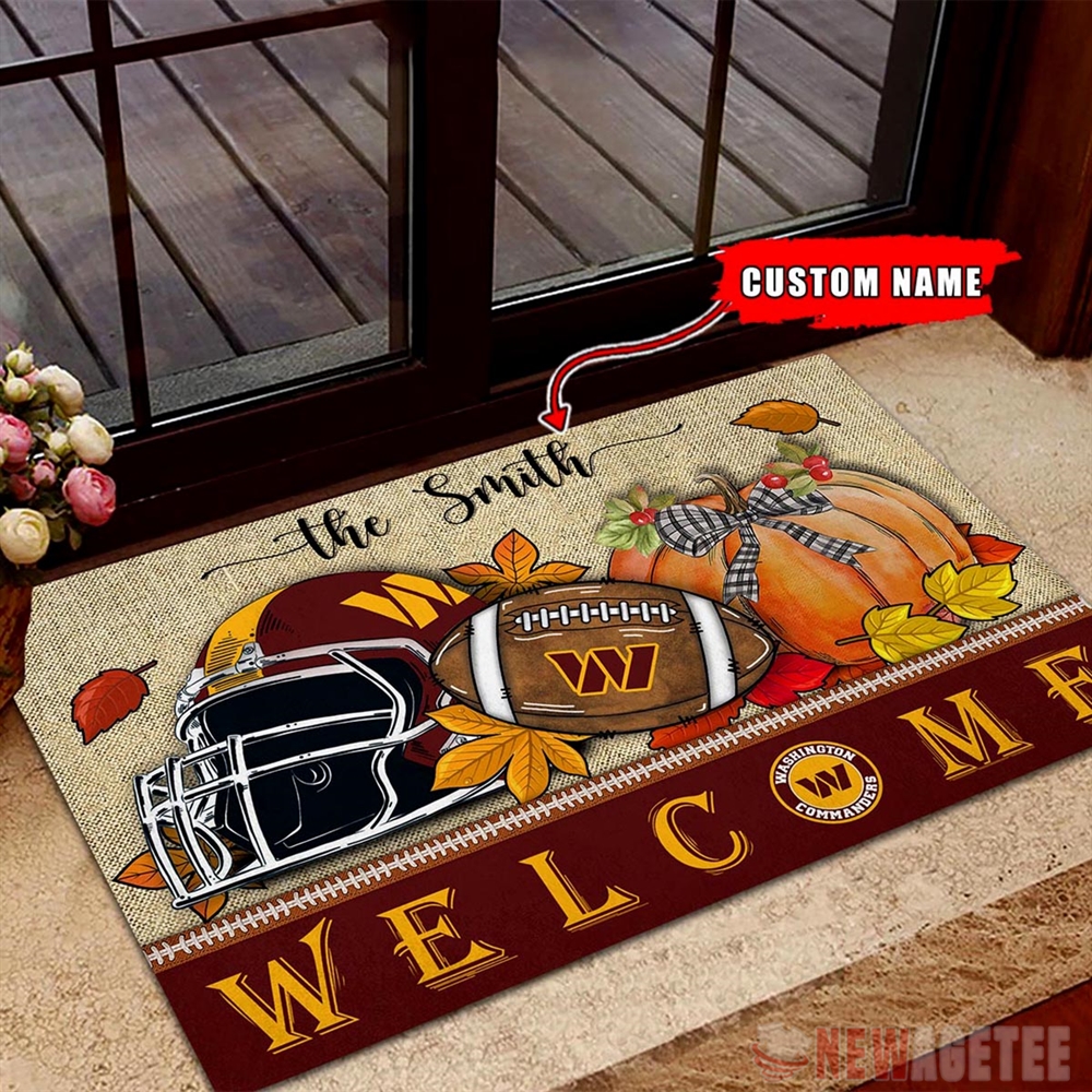Washington Commanders Nfl Welcome Fall Pumpkin Doormat Custom Name