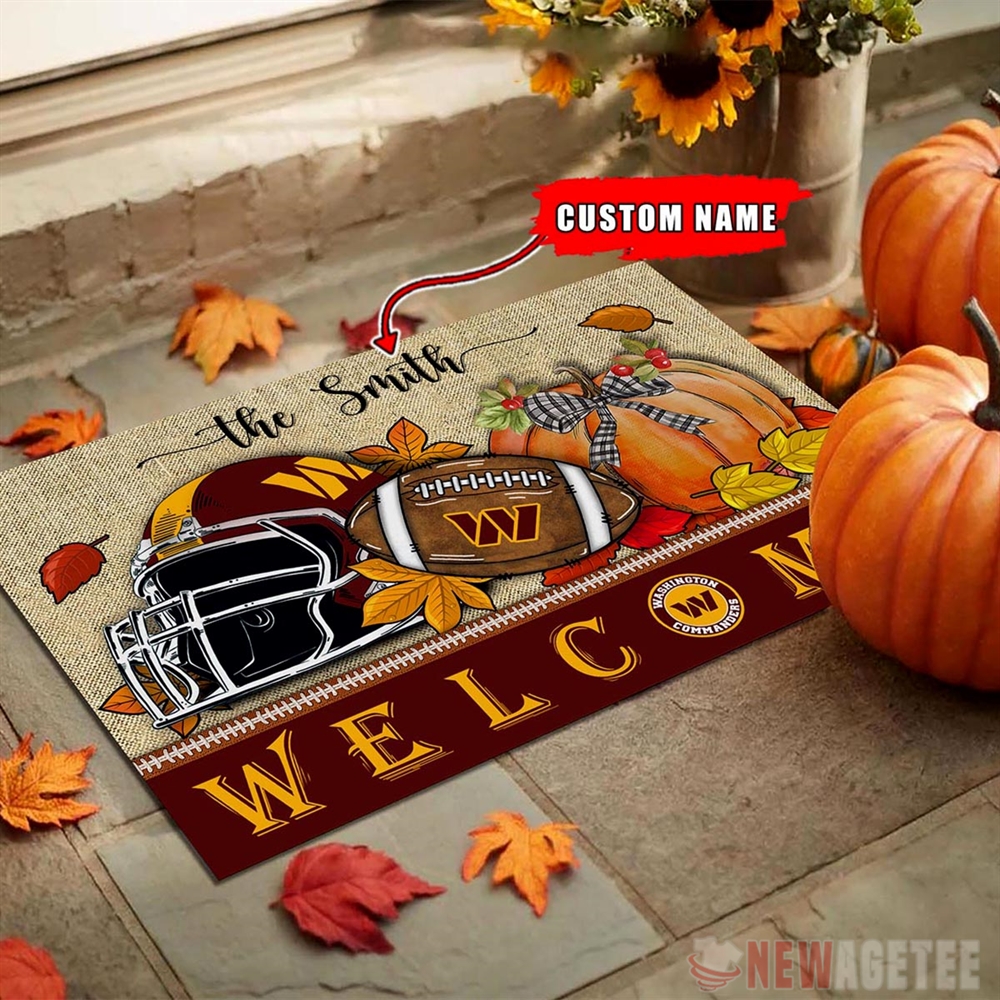 Washington Commanders Nfl Welcome Fall Pumpkin Doormat Custom Name Washington Commanders Nfl Welcome Fall Pumpkin Doormat Custom Name