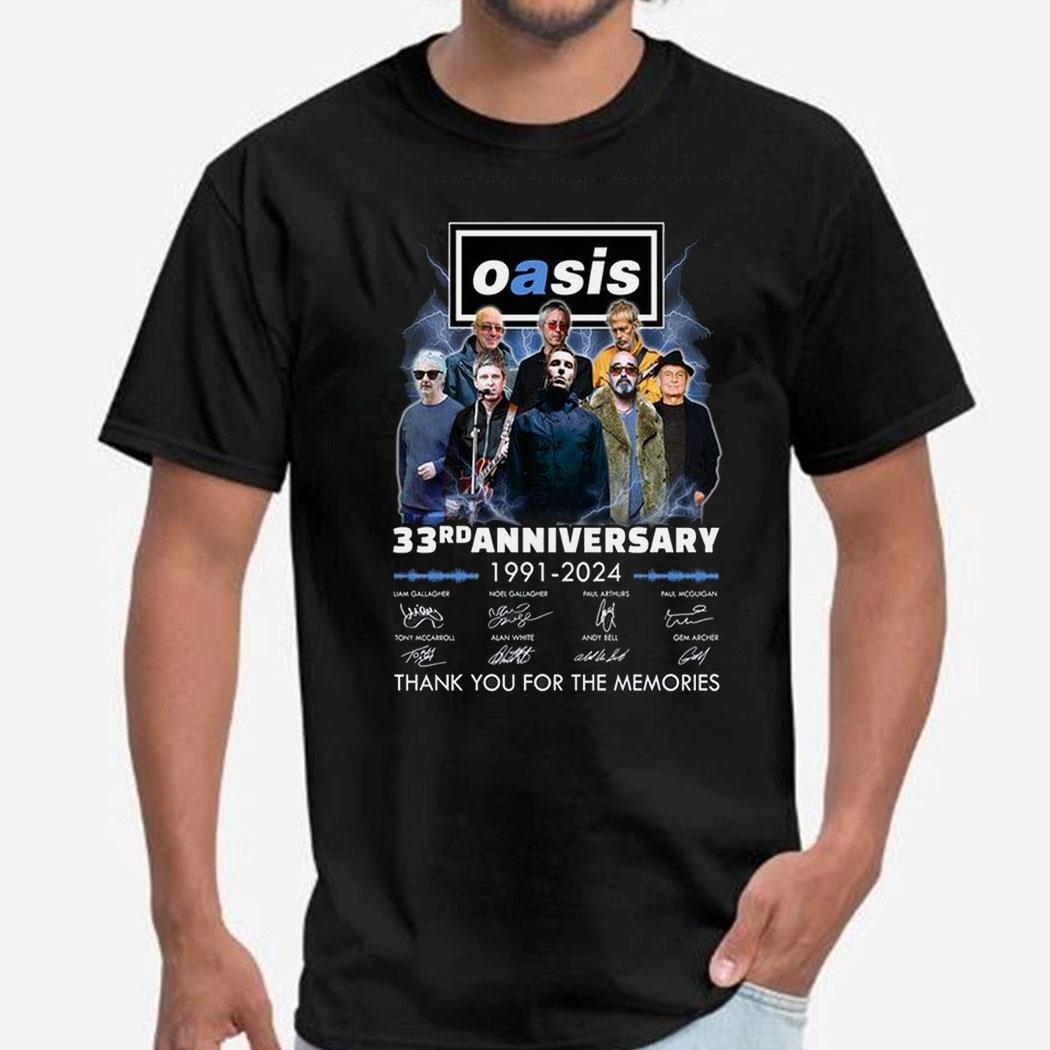 Oasis 33 Years Of Memories And Music 1991-2024 Thank You Shirt Oasis 33 Years Of Memories And Music 1991-2024 Thank You Shirt