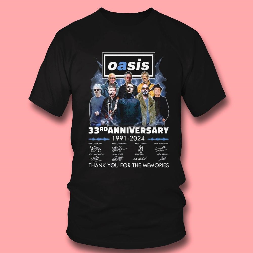 Oasis 33 Years Of Memories And Music 1991-2024 Thank You Shirt Oasis 33 Years Of Memories And Music 1991-2024 Thank You Shirt