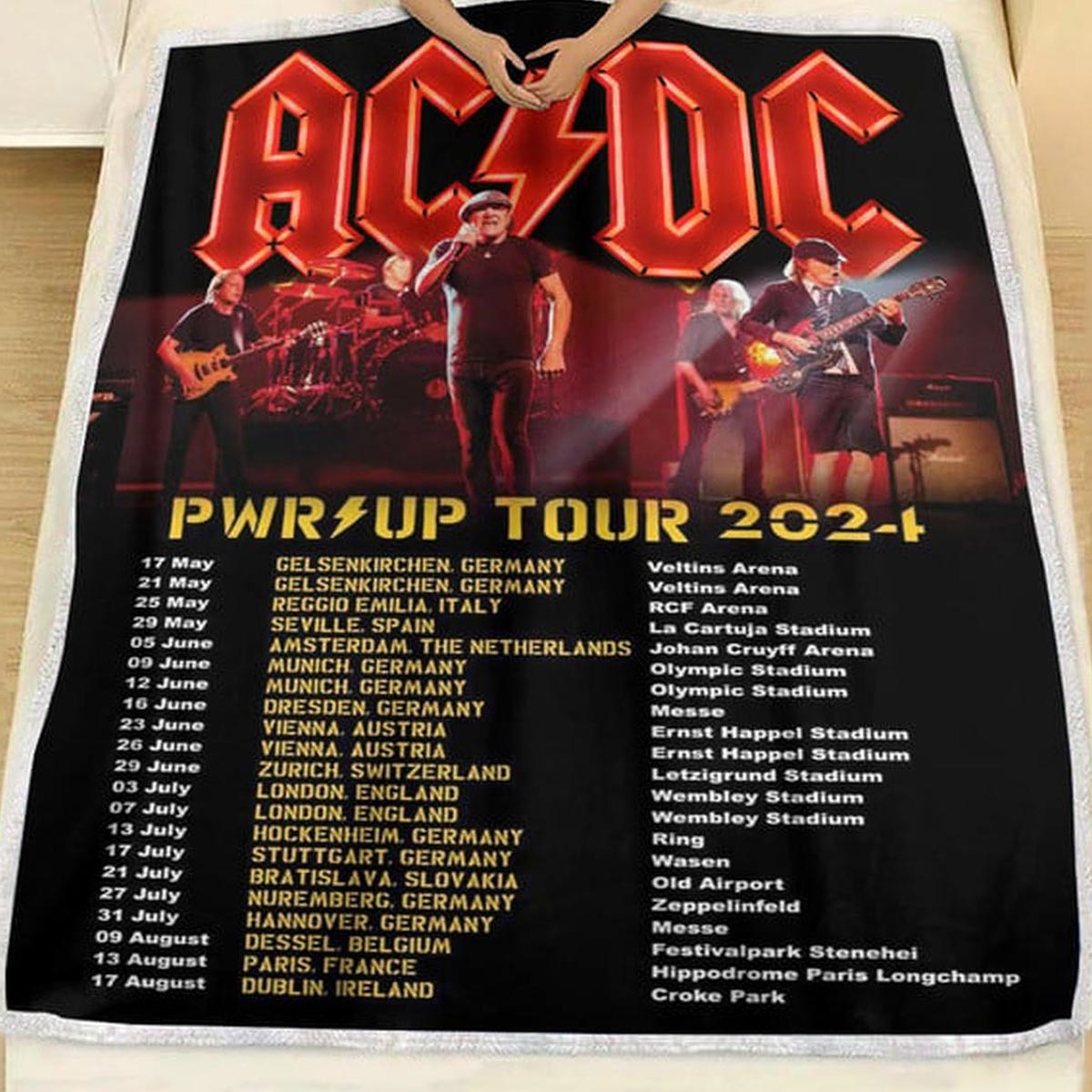 Acdc Pwr Up World Tour 2024 Schedule List Quilt Fleece Blanket