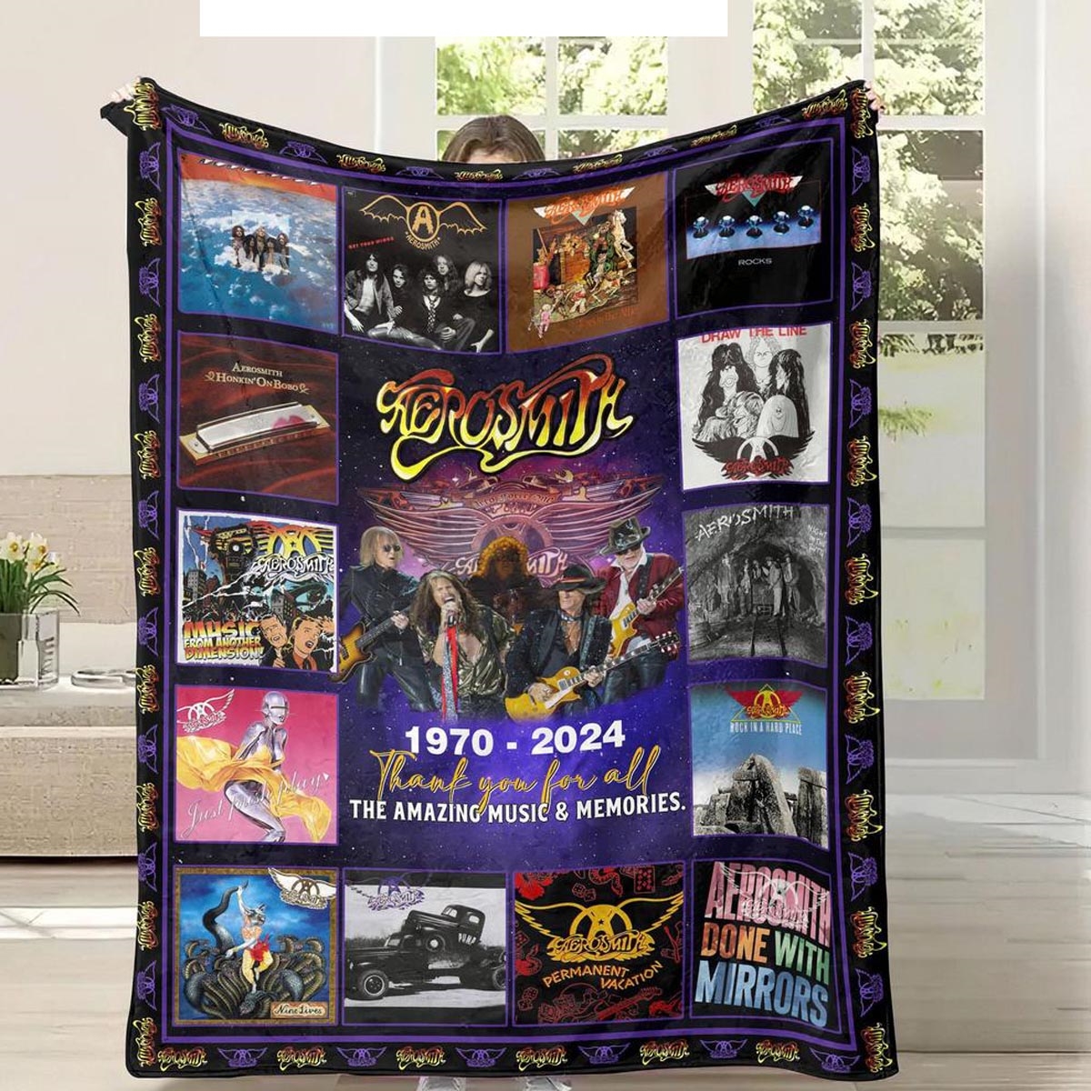 Aerosmith 1970-2024 Thank You For All Amazing Music Memories Quilt Fleece Blanket