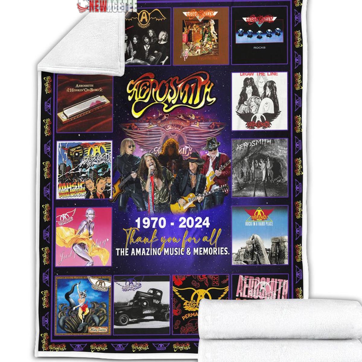 Aerosmith 1970-2024 Thank You For All Amazing Music Memories Quilt Fleece Blanket