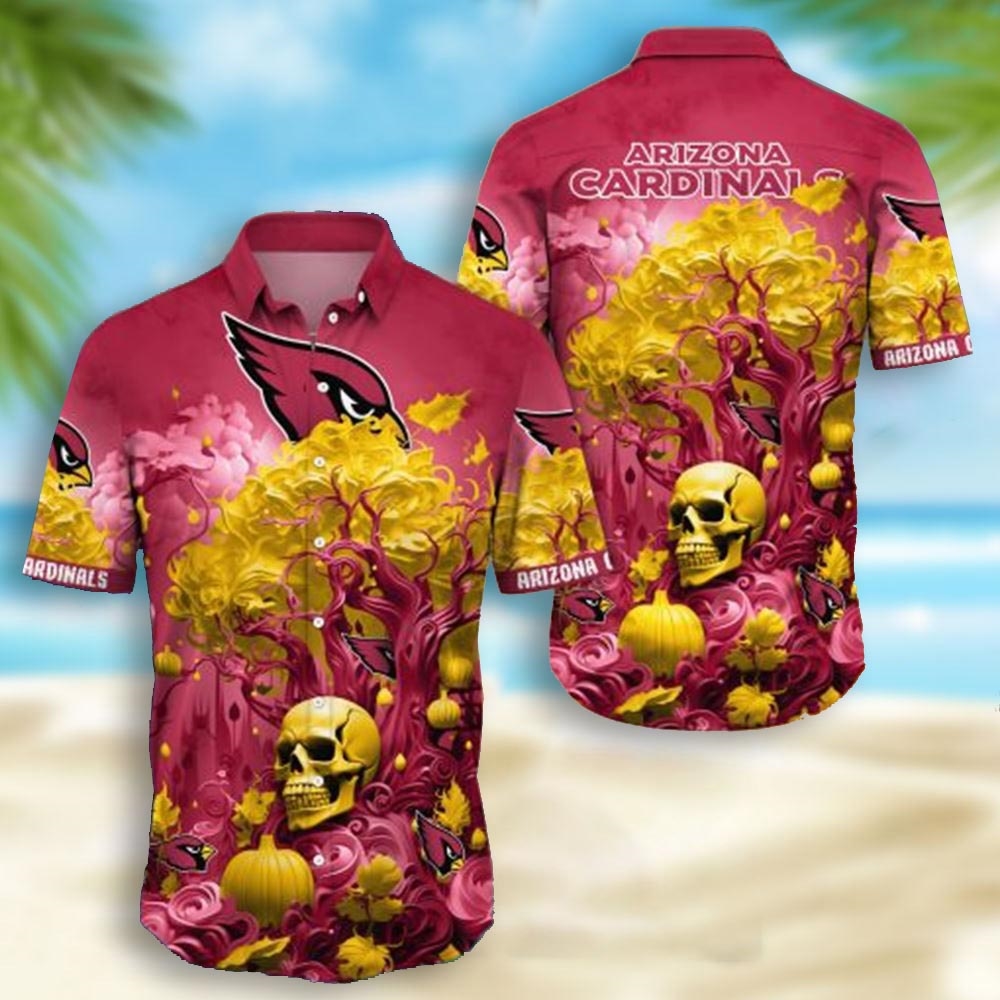 Arizona Cardinals Skull Pumpkin Halloween Hawaiian Shirt Arizona Cardinals Skull Pumpkin Halloween Hawaiian Shirt