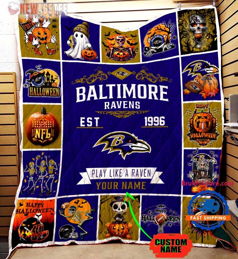 Baltimore Ravens Football Skeleton Pumpkin Skull Halloween Quilt Fleece Blanket Baltimore Ravens Football Skeleton Pumpkin Skull Halloween Quilt Fleece Blanket