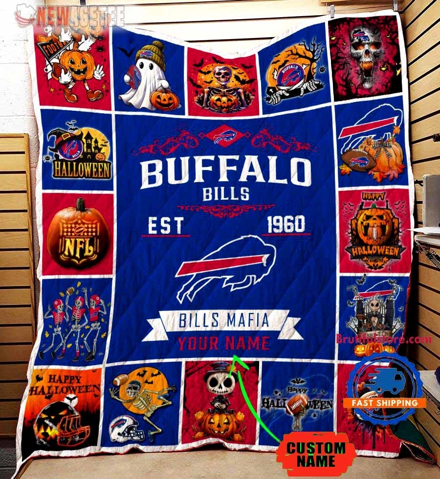 Buffalo Bills Football Skeleton Pumpkin Skull Halloween Quilt Fleece Blanket Buffalo Bills Football Skeleton Pumpkin Skull Halloween Quilt Fleece Blanket