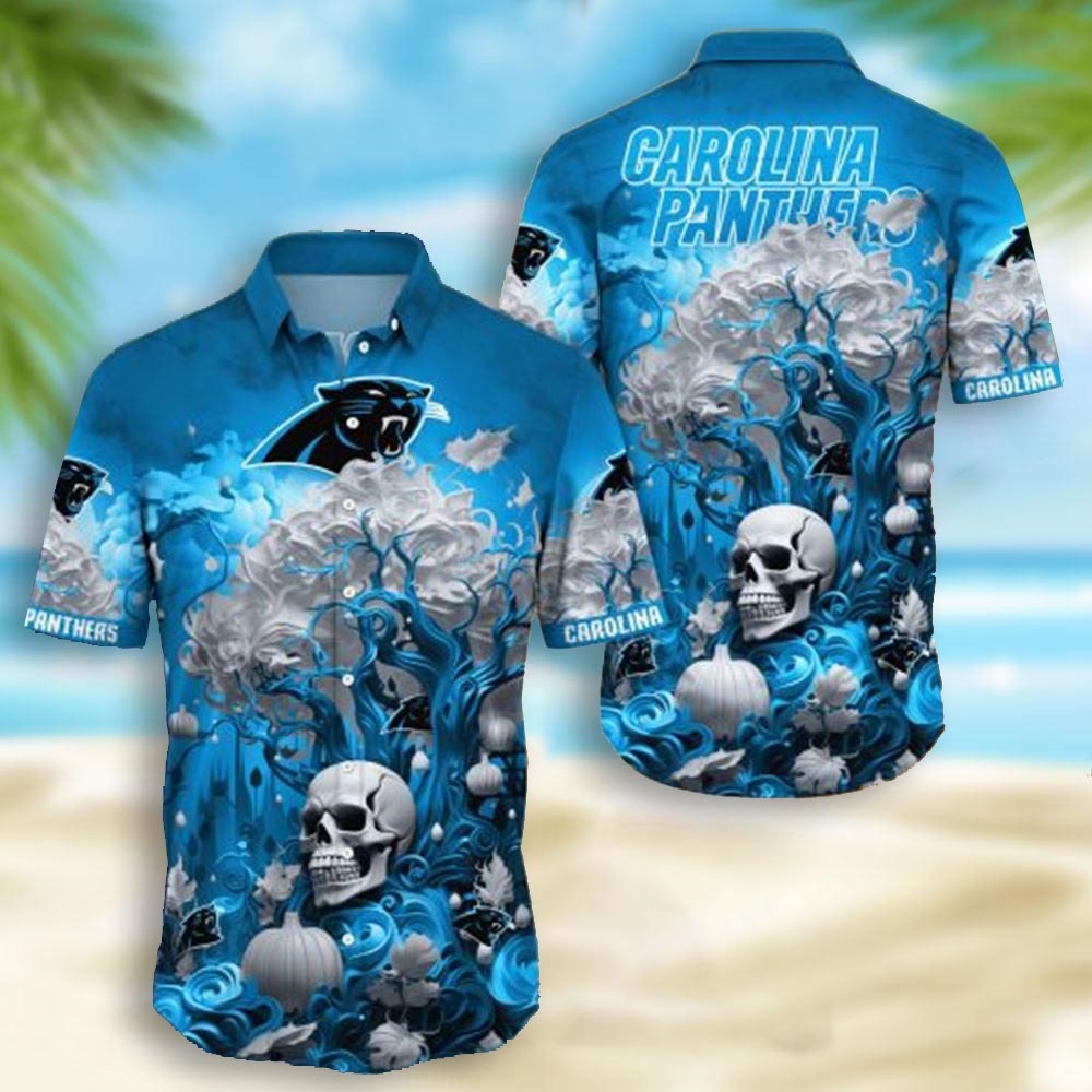 Carolina Panthers Skull Pumpkin Halloween Hawaiian Shirt