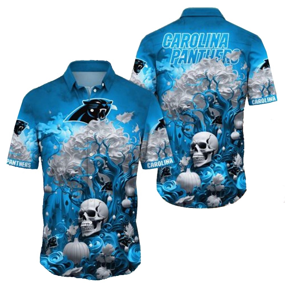Carolina Panthers Skull Pumpkin Halloween Hawaiian Shirt