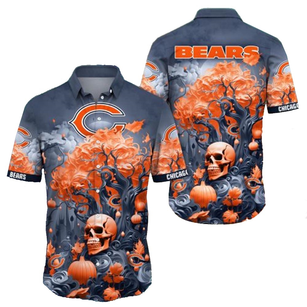 Chicago Bears Skull Pumpkin Halloween Hawaiian Shirt