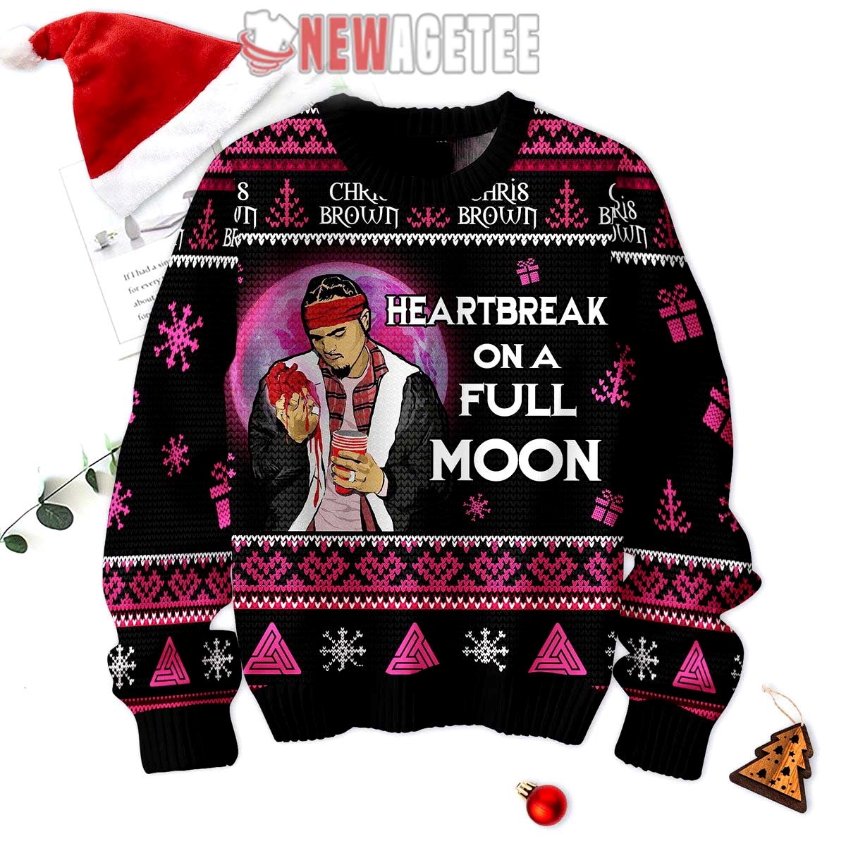 Chris Brown Heartbreak On The Full Moon Ugly Christmas Sweater