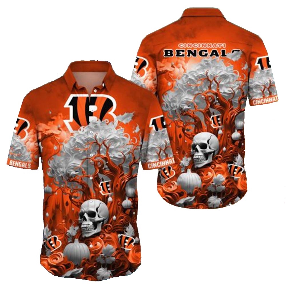 Cincinnati Bengals Skull Pumpkin Halloween Hawaiian Shirt
