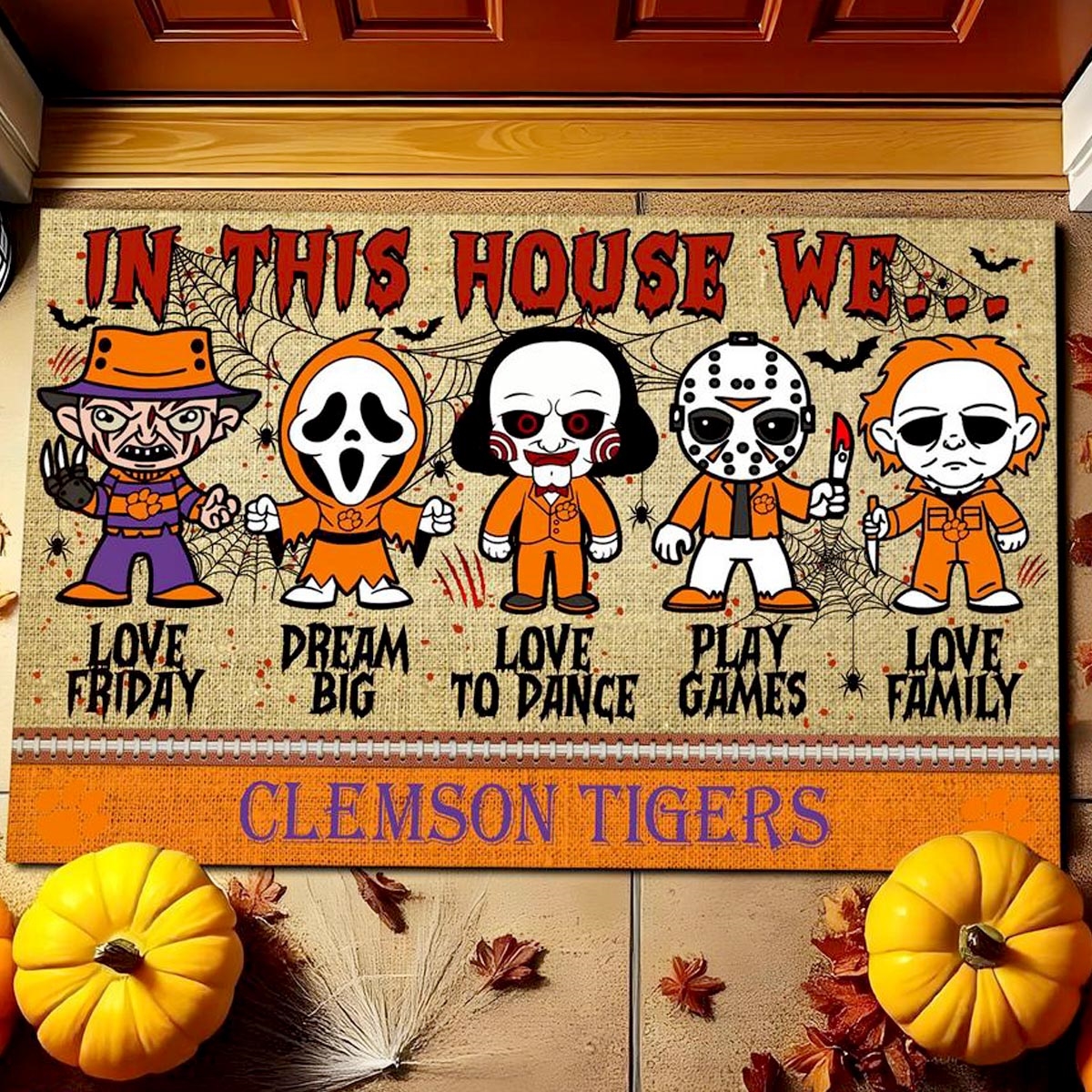 Clemson Tigers In This House We Love Family Dream Big Halloween Horror Movies Doormat Clemson Tigers In This House We Love Family Dream Big Halloween Horror Movies Doormat