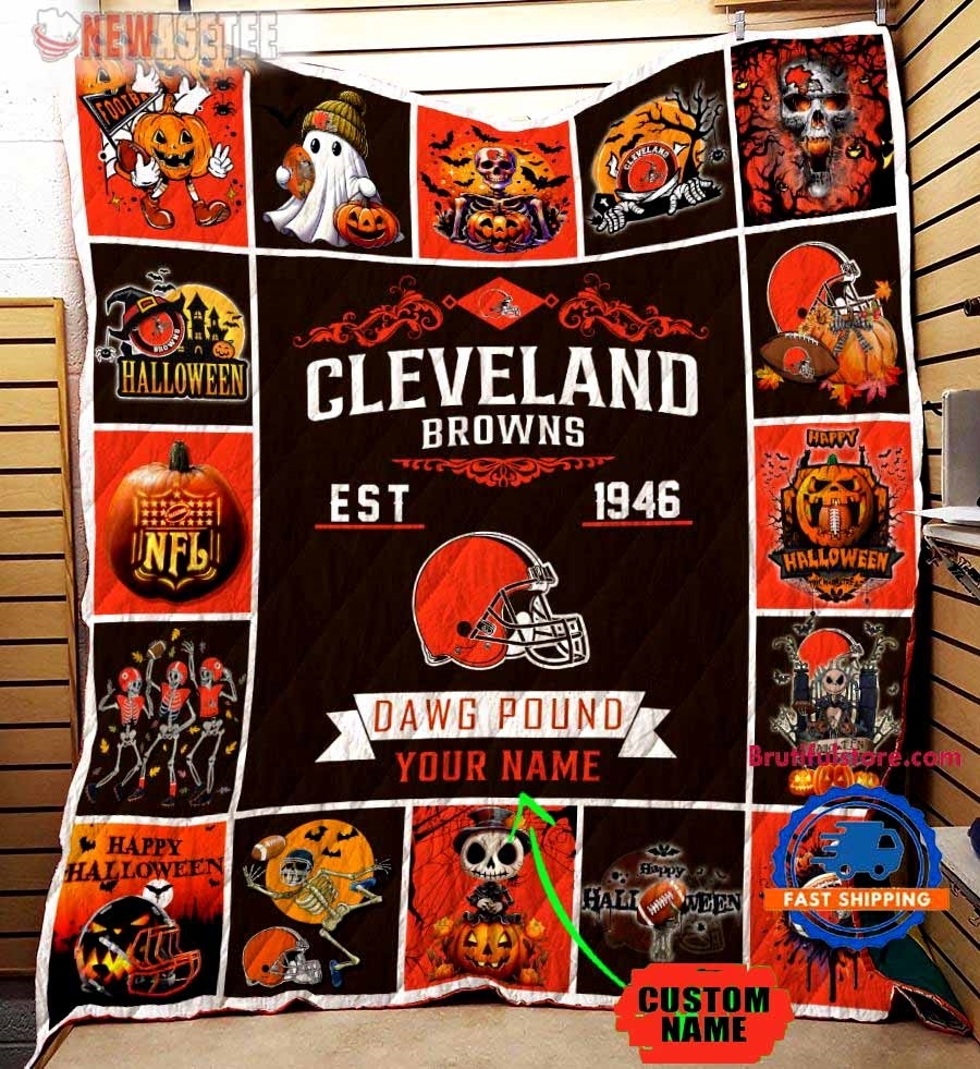 Cleveland Browns Football Skeleton Pumpkin Skull Halloween Quilt Fleece Blanket