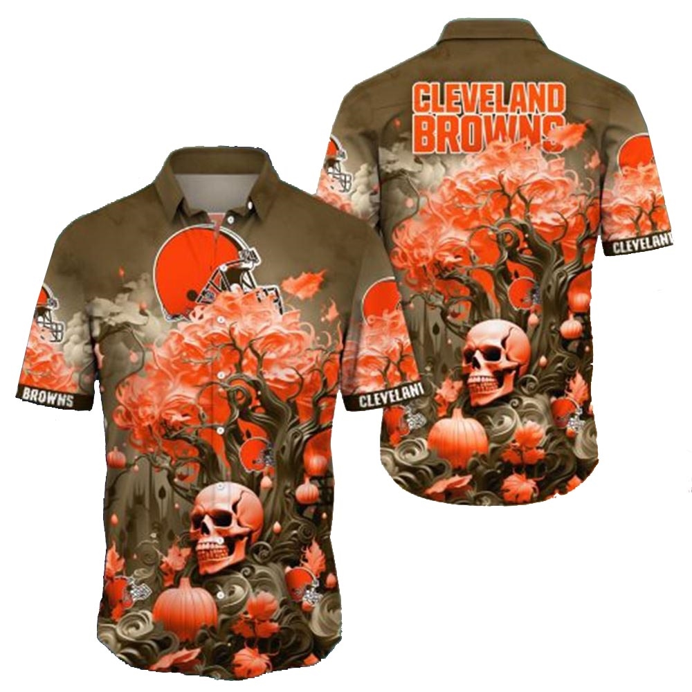 Cleveland Browns Skull Pumpkin Halloween Hawaiian Shirt
