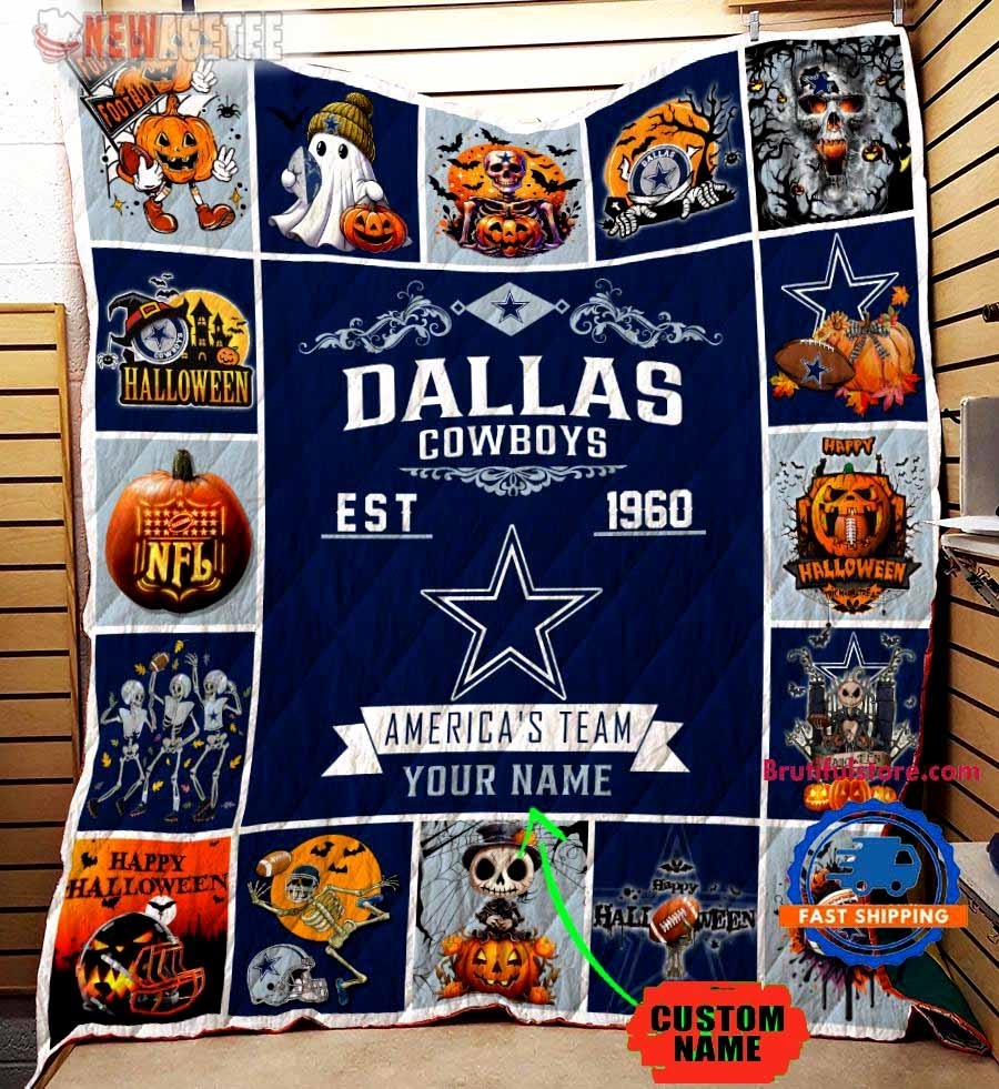 Dallas Cowboys Football Skeleton Pumpkin Skull Halloween Quilt Fleece Blanket