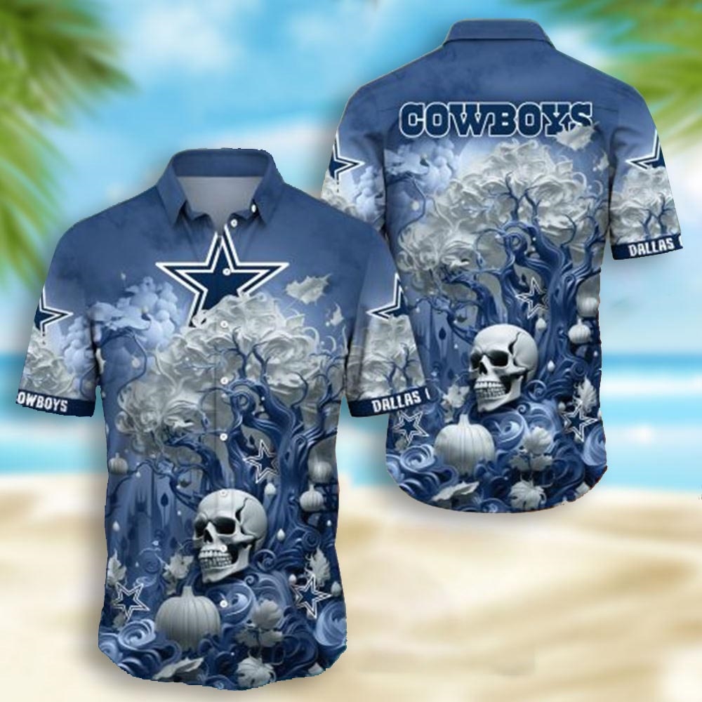 Dallas Cowboys Skull Pumpkin Halloween Hawaiian Shirt