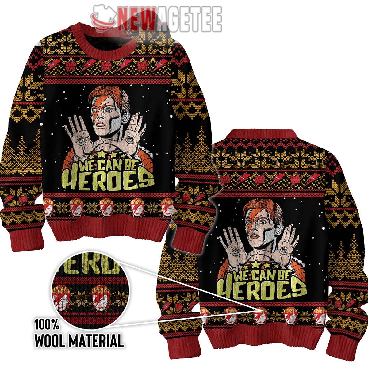 David Bowie We Can Be Heroes Ugly Christmas Sweater