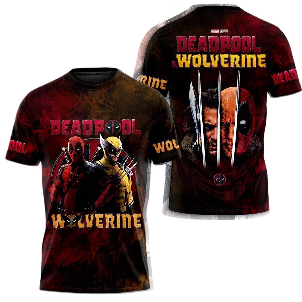 Deadpool And Wolverine Marvel Studios Ryan Reynolds And Hugh Jackman Fan Art Poster Aop T-shirt
