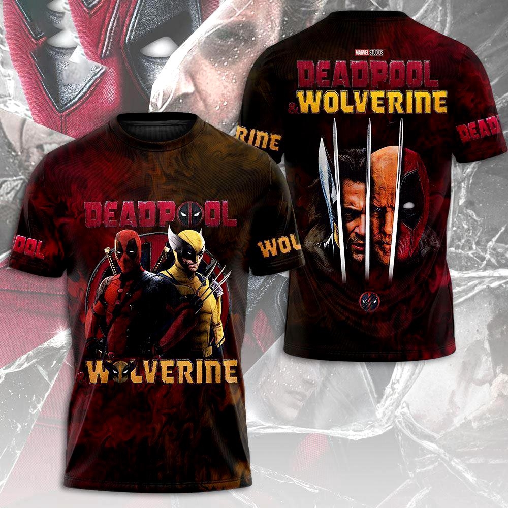 Deadpool And Wolverine Marvel Studios Ryan Reynolds And Hugh Jackman Fan Art Poster Aop T-shirt Deadpool And Wolverine Marvel Studios Ryan Reynolds And Hugh Jackman Fan Art Poster Aop T-shirt