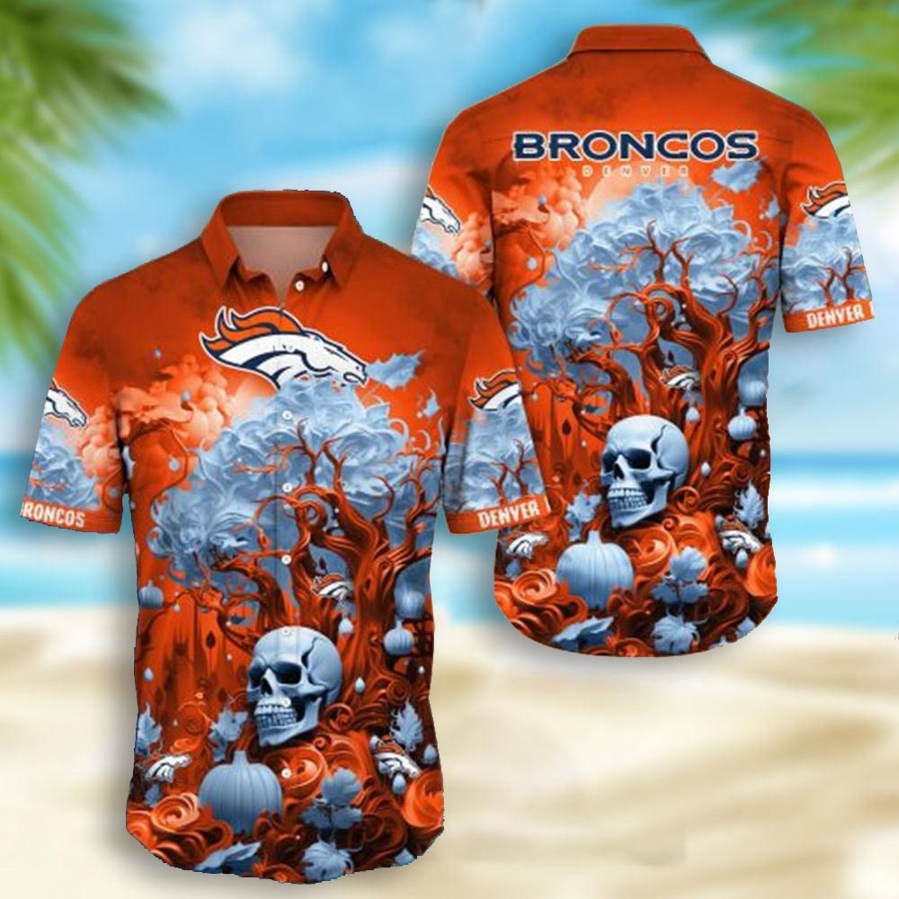 Denver Broncos Skull Pumpkin Halloween Hawaiian Shirt